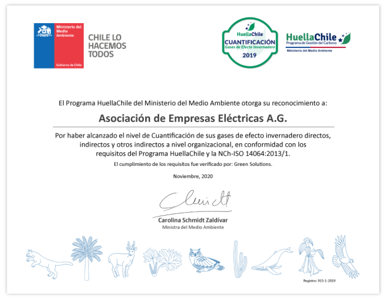 EEAG HuellaChile certificado gases 2019